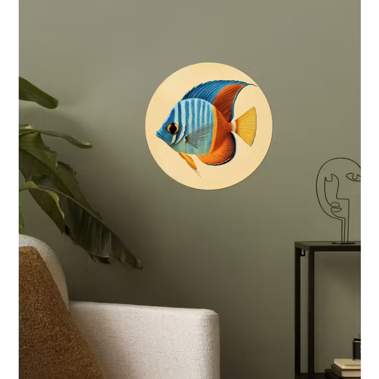 Vis - Vinnen - Blauw - Ogen Wandcirkel behangsticker klein -sfeer2