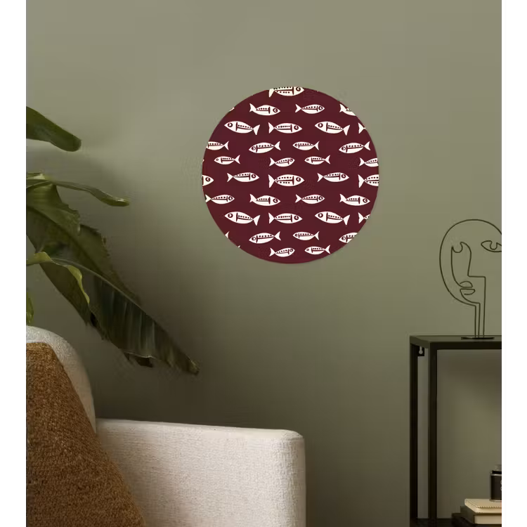 Vissen - Grafisch - Patroon - Donker Wandcirkel behangsticker klein 186 -sfeer2