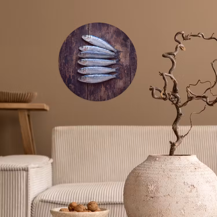 Runde Tapete - Fisch – Holz – Essen - Vis - Hout - Eten Wandcirkel behangsticker klein