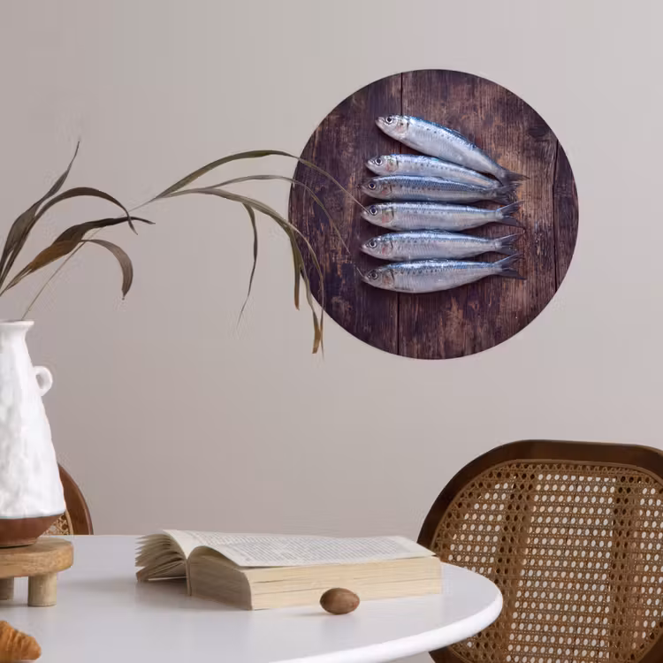 Runde Tapete - Fisch – Holz – Essen - Vis - Hout - Eten Wandcirkel behangsticker klein