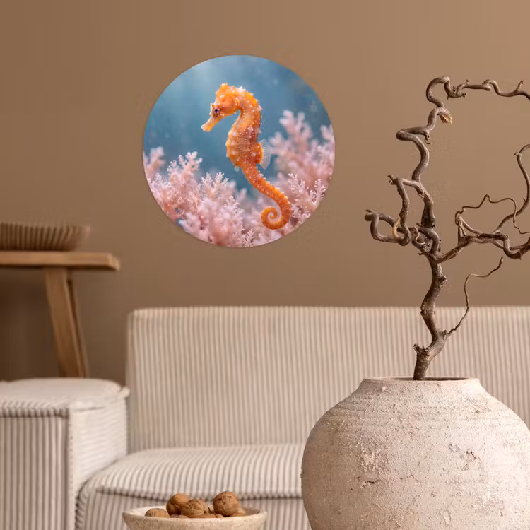 Vis - Koraal - Oceaan - Macro - Oranje Wandcirkel behangsticker klein -sfeer1