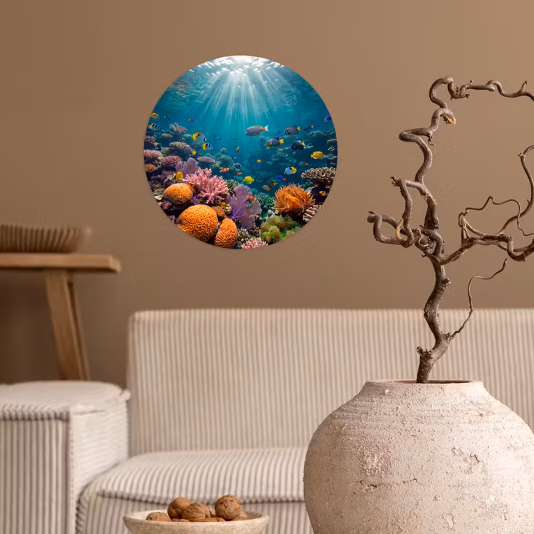 Vis - Koraal - Oceaan - Natuur - Kleurrijk Wandcirkel behangsticker klein -sfeer1