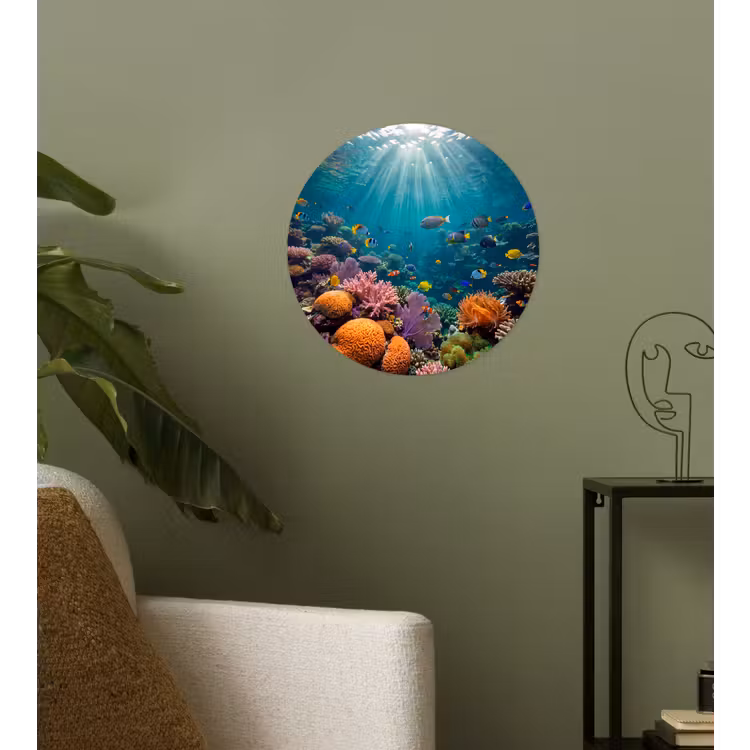 Vis - Koraal - Oceaan - Natuur - Kleurrijk Wandcirkel behangsticker klein -sfeer2