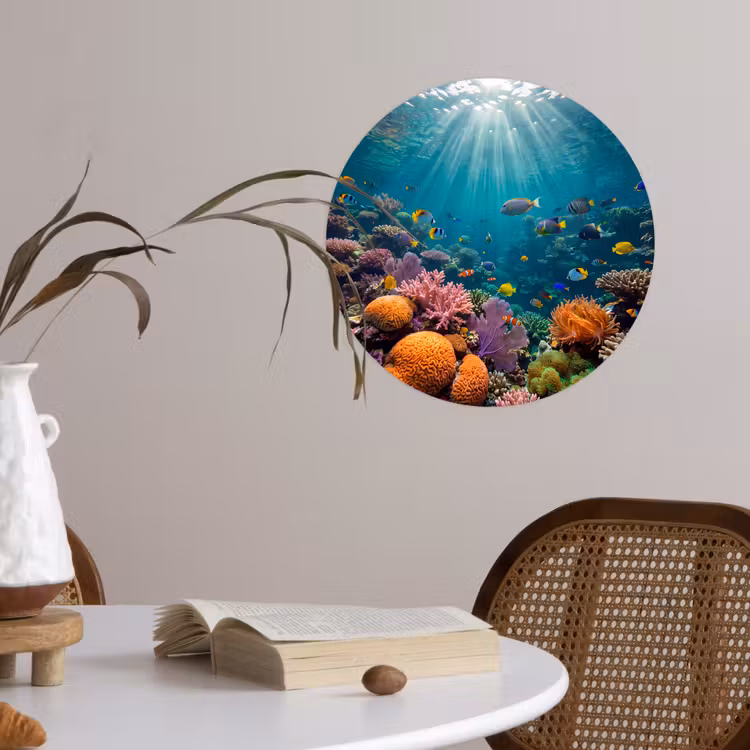 Vis - Koraal - Oceaan - Natuur - Kleurrijk Wandcirkel behangsticker klein -sfeer3