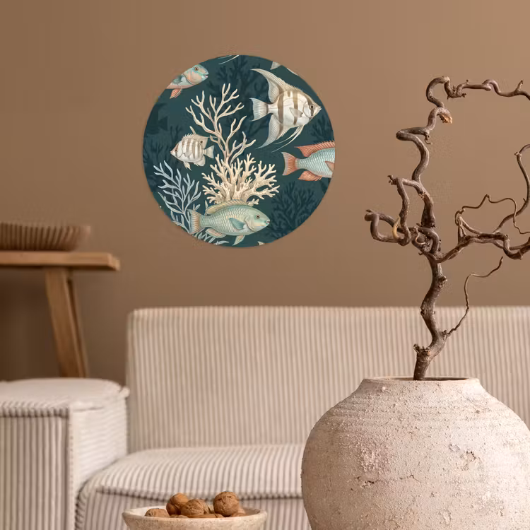 Vis - Koraal - Onderwater - Illustratie Wandcirkel behangsticker klein -sfeer1