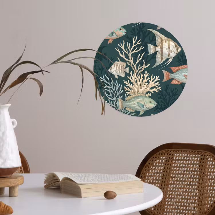 Vis - Koraal - Onderwater - Illustratie Wandcirkel behangsticker klein -sfeer3