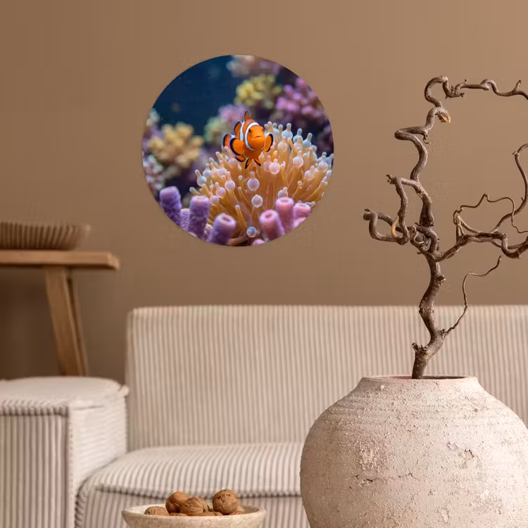 Vis - Koraal - Onderwater - Oranje - Dieren Wandcirkel behangsticker klein -sfeer1