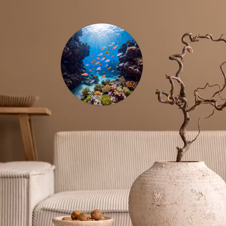 Vis - Koraalrif - Onderwater - Levendig - Blauw Wandcirkel behangsticker klein -sfeer1
