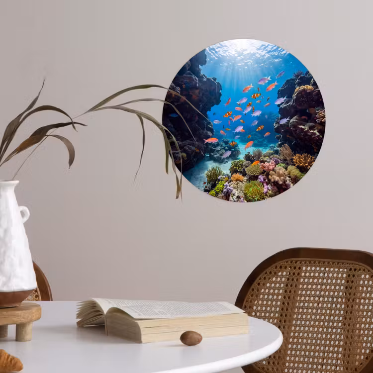 Vis - Koraalrif - Onderwater - Levendig - Blauw Wandcirkel behangsticker klein -sfeer3