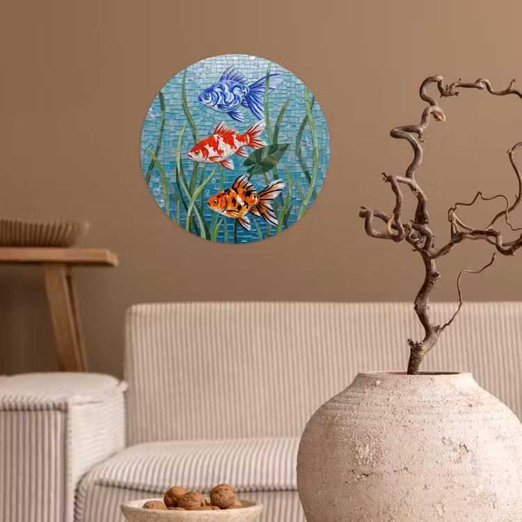 Vis - Mozaïek - Onderwater - Kleurrijk - Dieren Wandcirkel behangsticker klein -sfeer1