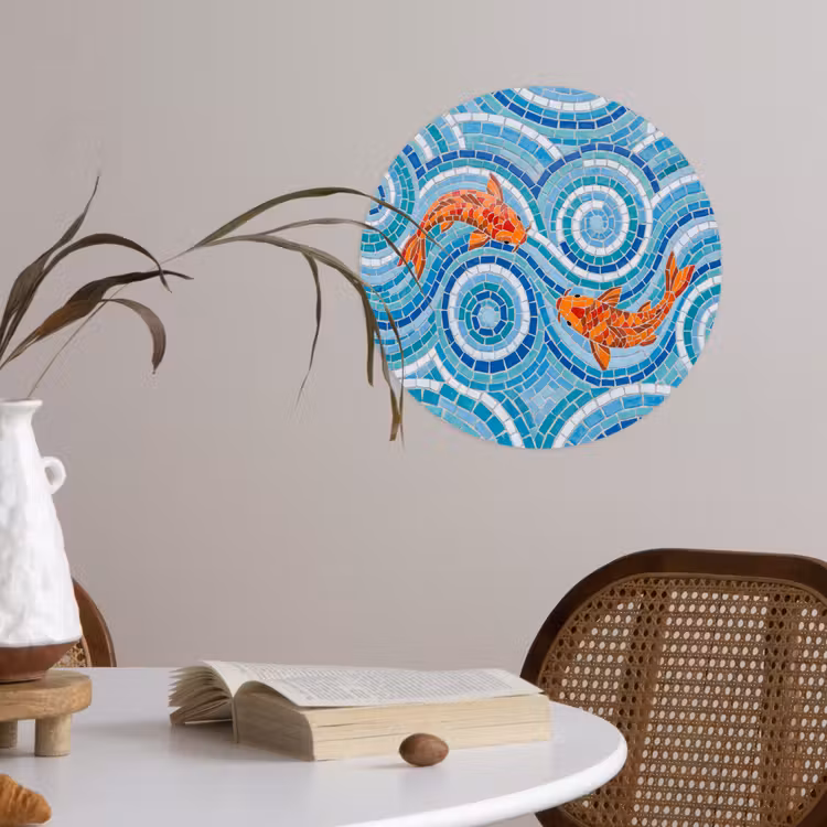 Vis - Mozaïek - Water - Decoratief - Blauw Wandcirkel behangsticker klein -sfeer3