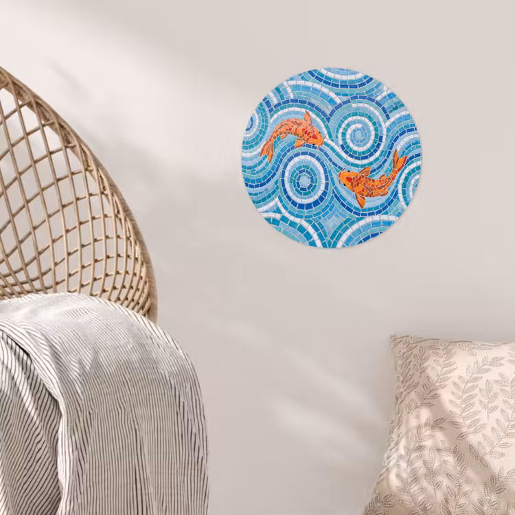 Vis - Mozaïek - Water - Decoratief - Blauw Wandcirkel behangsticker klein -sfeer4