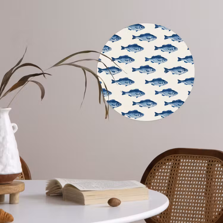 Vis - Patroon - Blauw Wandcirkel behangsticker klein 186 -sfeer3
