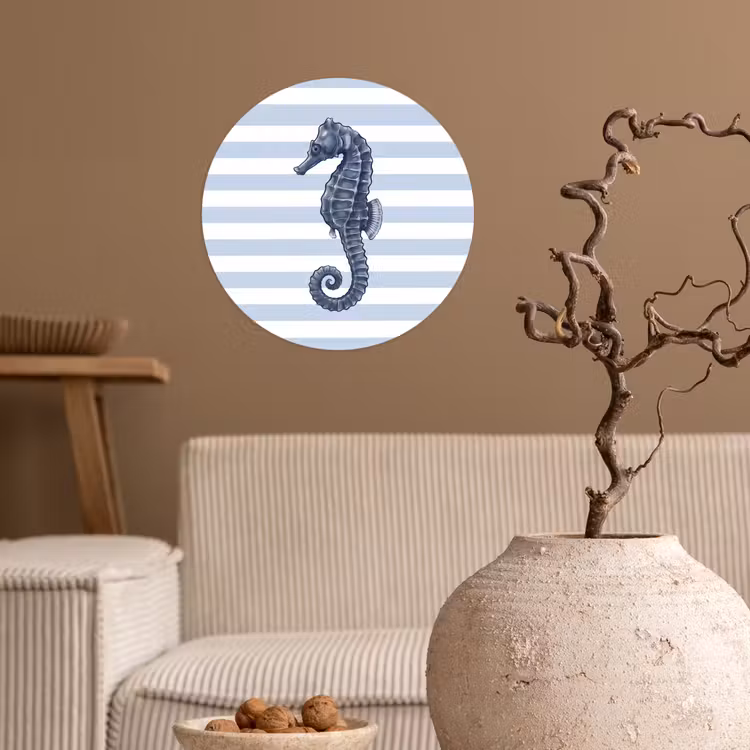 Vis - Oceaan - Illustratie - Blauw - Strepen Wandcirkel behangsticker klein -sfeer1