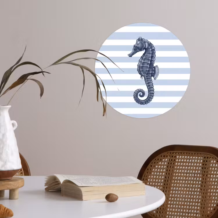 Vis - Oceaan - Illustratie - Blauw - Strepen Wandcirkel behangsticker klein -sfeer3
