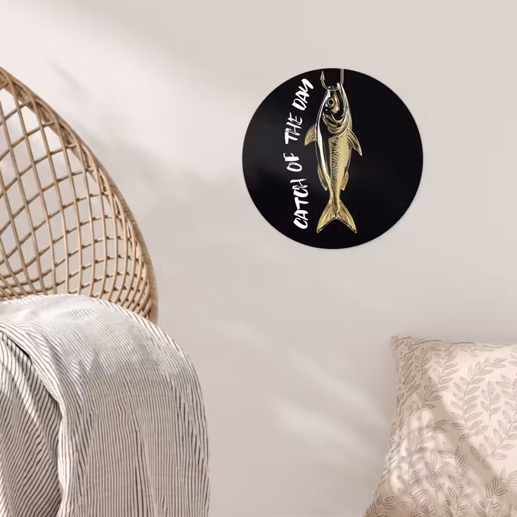 Vis - Zwart - Goud - Tekst Wandcirkel behangsticker klein -sfeer4
