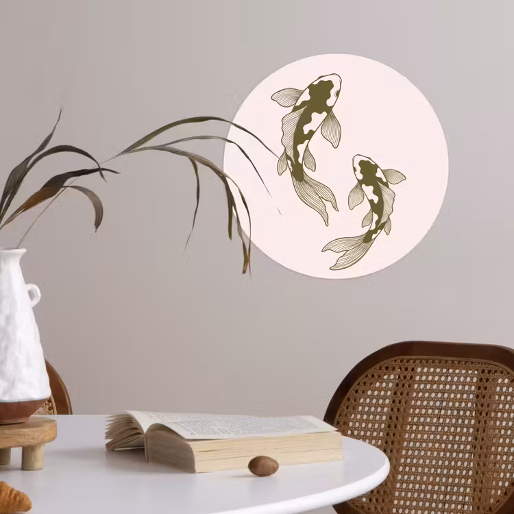 Vis - Zwemmend - Groen - Abstract - Dieren Wandcirkel behangsticker klein -sfeer3