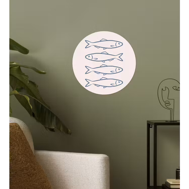 Vis - Vier - Dieren - Abstract - Blauw Wandcirkel behangsticker klein -sfeer2