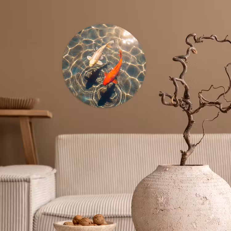 Vis - Water - Dieren - Oranje - Goud Wandcirkel behangsticker klein -sfeer1