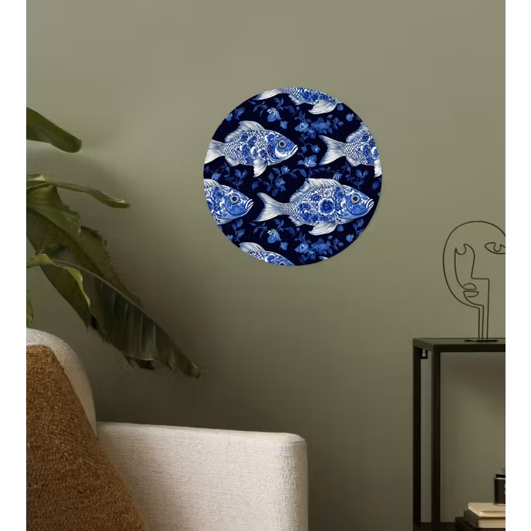 Vissen - Bloemen - Blauw Wandcirkel behangsticker klein 186 -sfeer2