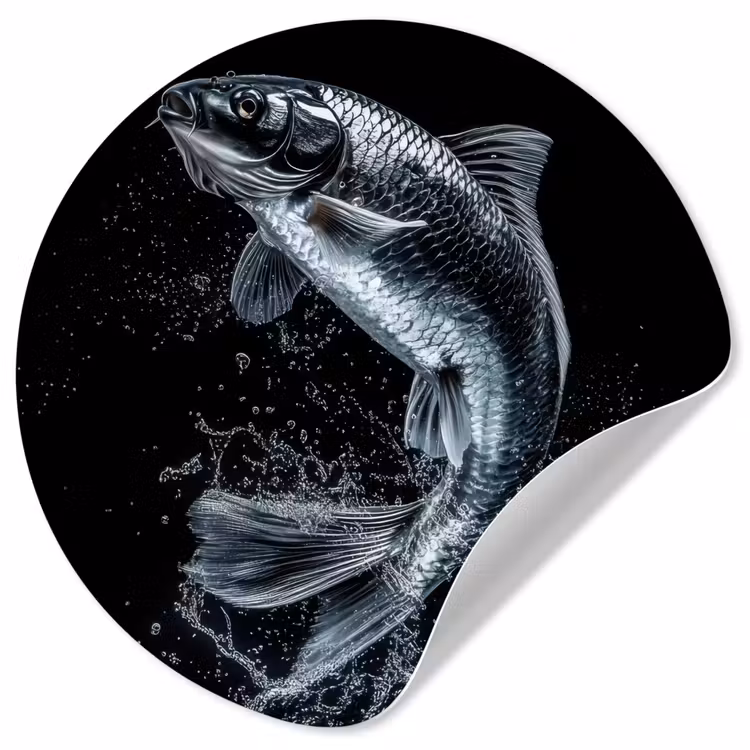 Vis - Koi - Zwart - Water Wandcirkel behangsticker klein -3d