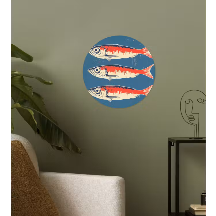 Vissen - Rood - Blauw Wandcirkel behangsticker klein -sfeer2
