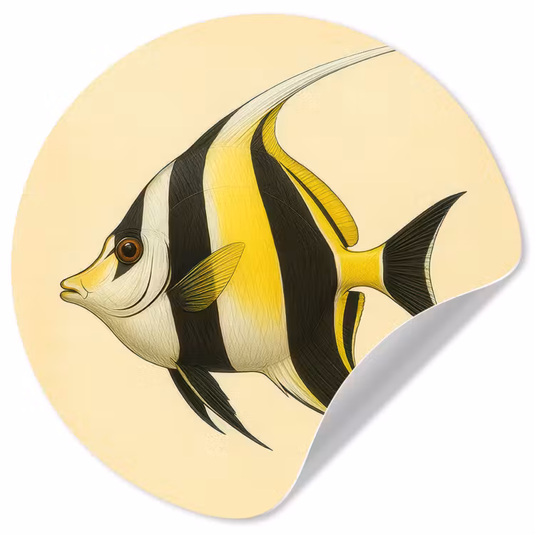 Vis - Sierlijk - Rugvin - Geel Wandcirkel behangsticker klein -3d