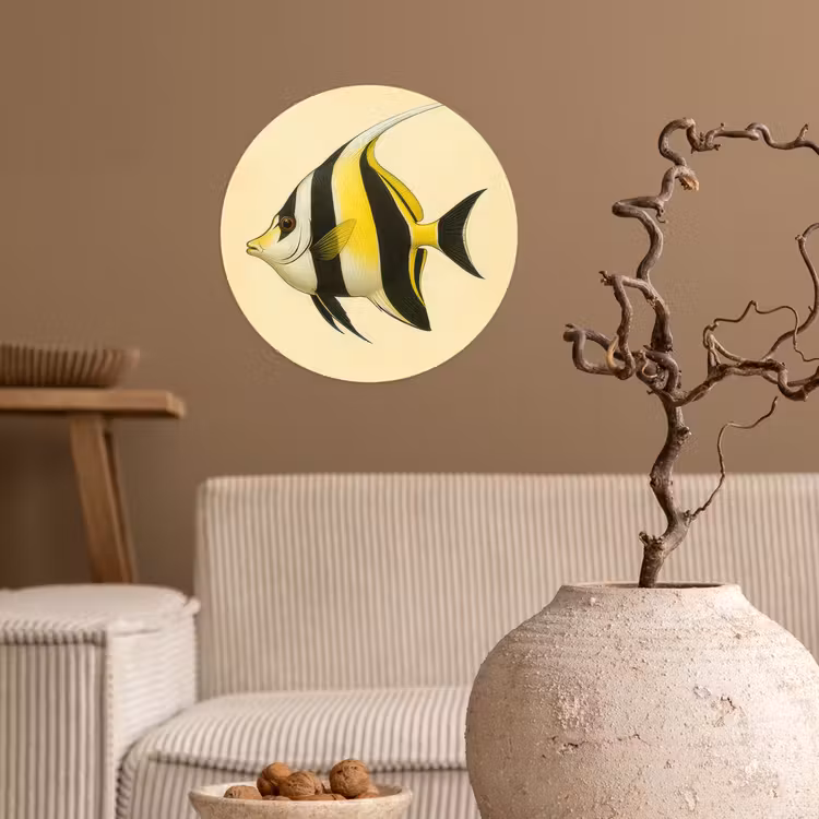 Vis - Sierlijk - Rugvin - Geel Wandcirkel behangsticker klein -sfeer1