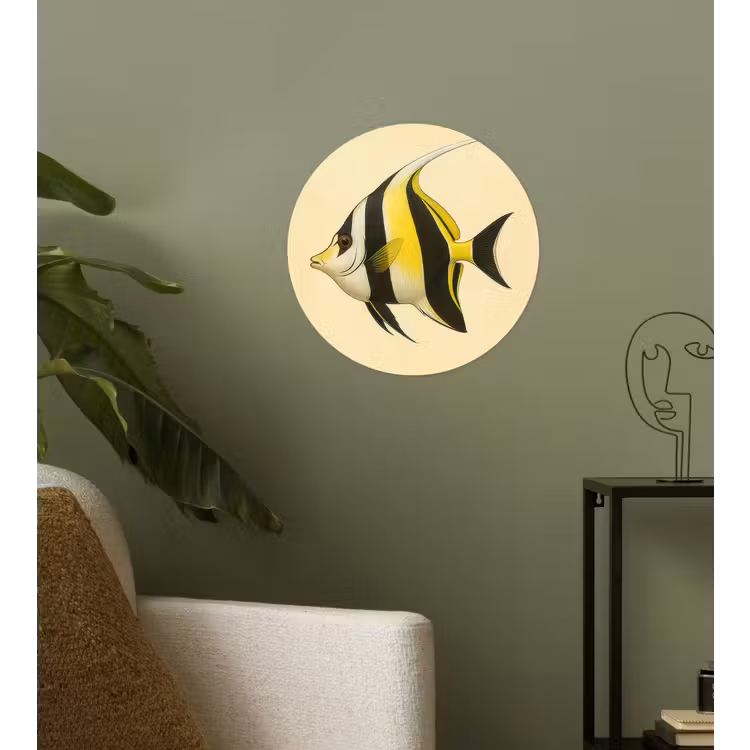 Vis - Sierlijk - Rugvin - Geel Wandcirkel behangsticker klein -sfeer2