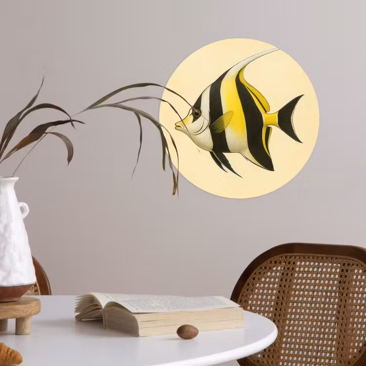 Vis - Sierlijk - Rugvin - Geel Wandcirkel behangsticker klein -sfeer3