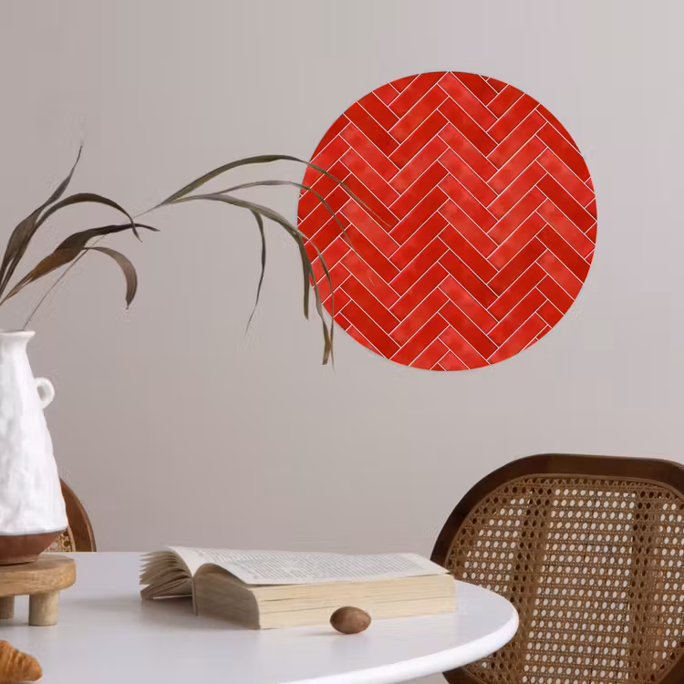 Visgraat - Tegel - Rood Wandcirkel behangsticker klein 186 -sfeer3