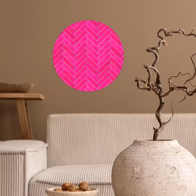 Visgraat - Wandtegel - Fuchsia - Roze Wandcirkel behangsticker klein 186 -sfeer1