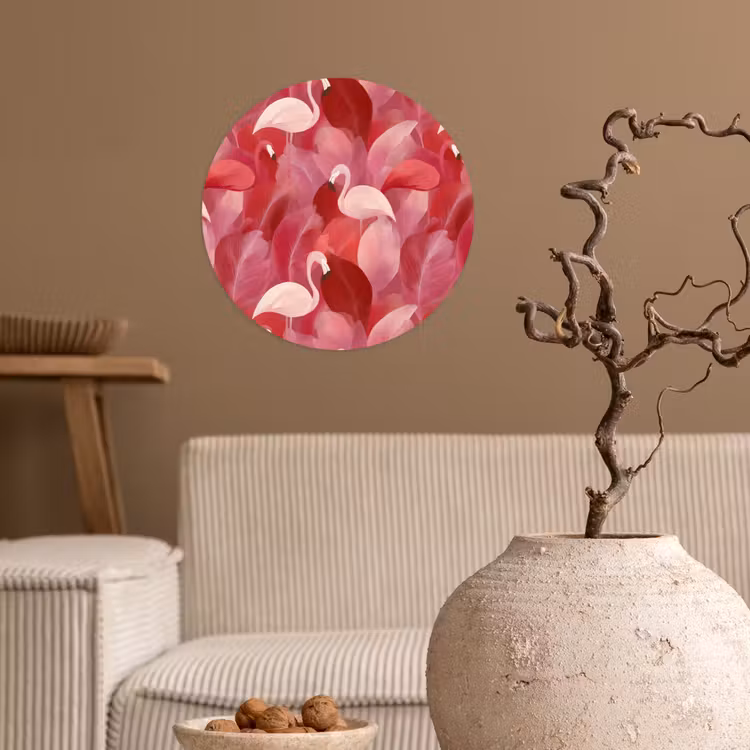 Flamingo - Botanisch - Elegant - Roze - Rood Wandcirkel behangsticker klein 186 -sfeer1