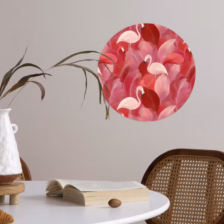 Flamingo - Botanisch - Elegant - Roze - Rood Wandcirkel behangsticker klein 186 -sfeer3
