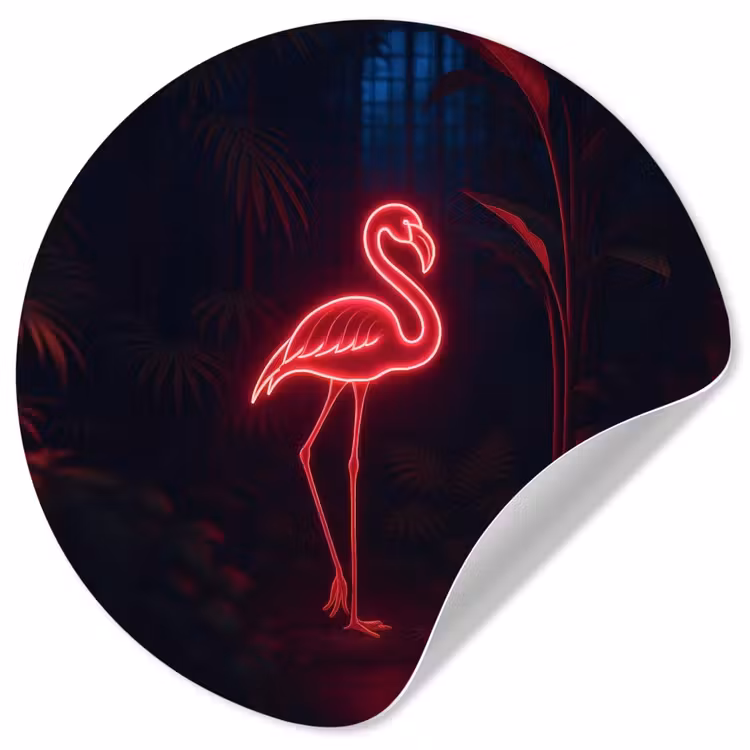 Flamingo - Roze - Neon - Licht Wandcirkel behangsticker klein -3d