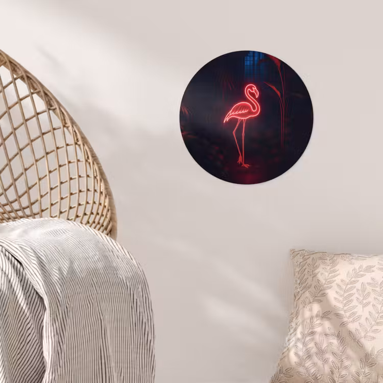 Flamingo - Roze - Neon - Licht Wandcirkel behangsticker klein -sfeer4