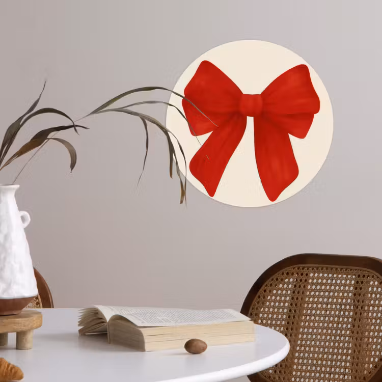 Strik - Symmetrisch - Rood - Lint Wandcirkel behangsticker klein -sfeer3