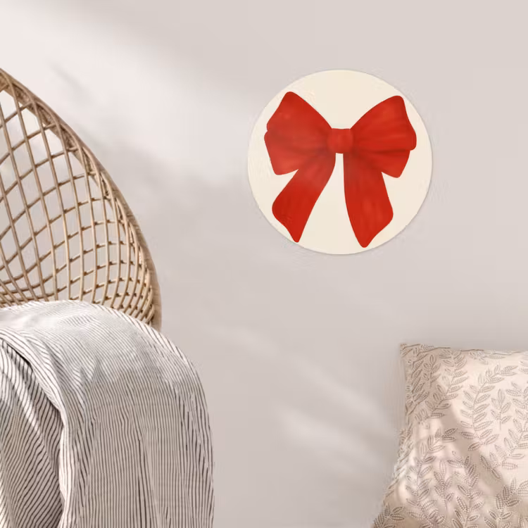 Strik - Symmetrisch - Rood - Lint Wandcirkel behangsticker klein -sfeer4