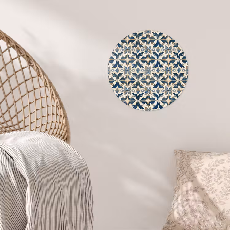 Tegel - Patroon - Blauw - Beige Wandcirkel behangsticker klein 186 -sfeer4