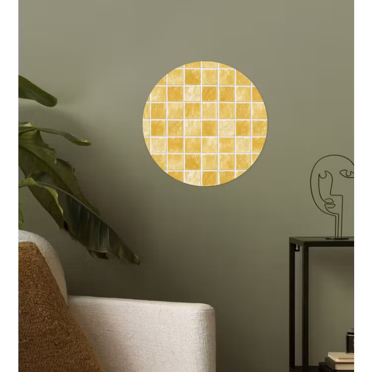 Tegels - Mozaïek - Textuur - Goudgeel Wandcirkel behangsticker klein 186 -sfeer2