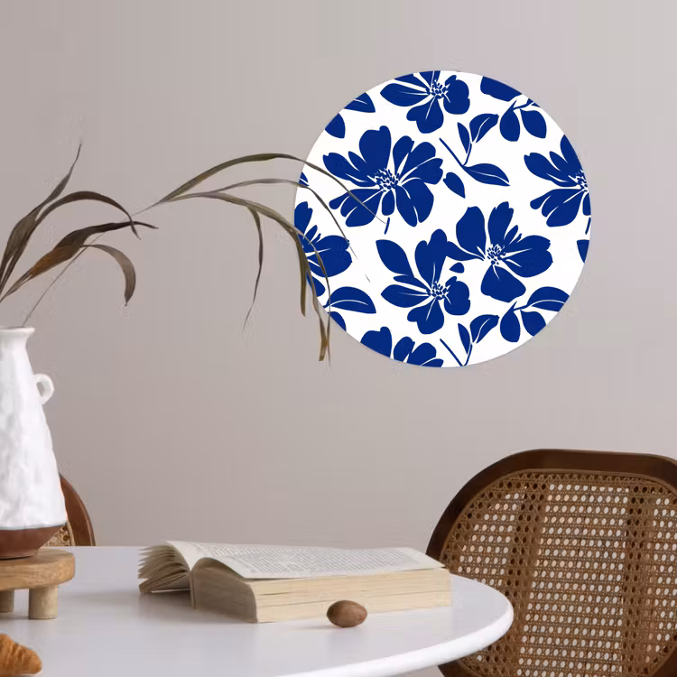Floraal - Modern - Blauw Wandcirkel behangsticker klein 186 -sfeer3