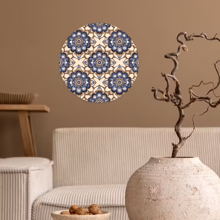 Floraal - Ornament - Blauw Wandcirkel behangsticker klein 186 -sfeer1