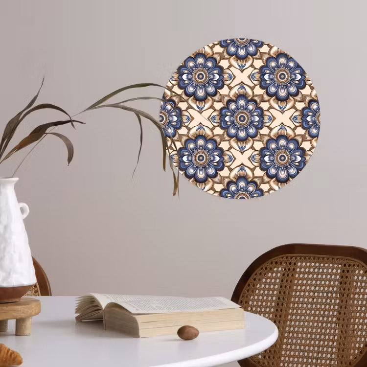 Floraal - Ornament - Blauw Wandcirkel behangsticker klein 186 -sfeer3