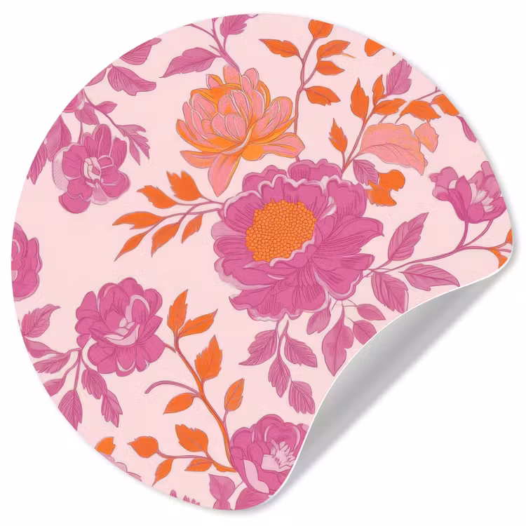 Bloemenpatroon - Roze - Oranje - Bloemen Wandcirkel behangsticker klein -3d
