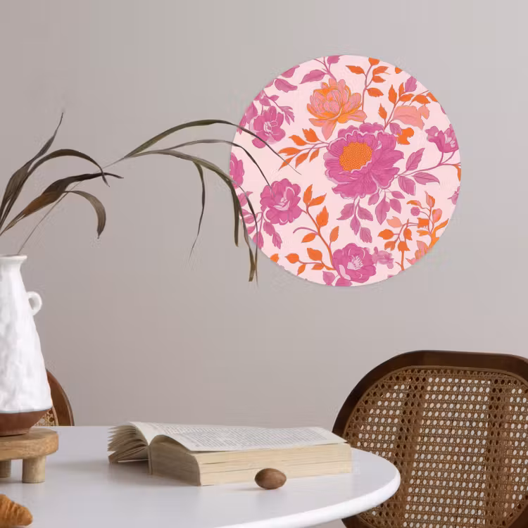 Bloemenpatroon - Roze - Oranje - Bloemen Wandcirkel behangsticker klein -sfeer3