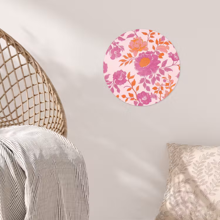 Bloemenpatroon - Roze - Oranje - Bloemen Wandcirkel behangsticker klein -sfeer4