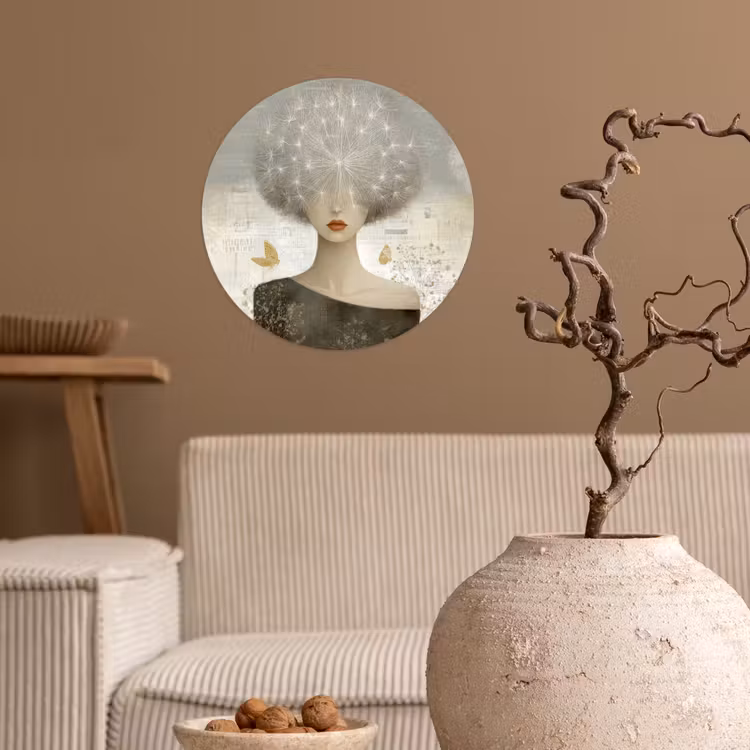 Pluis - Vrouw - Beige Wandcirkel behangsticker klein -sfeer1