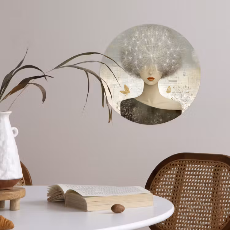 Pluis - Vrouw - Beige Wandcirkel behangsticker klein -sfeer3