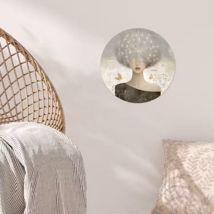 Pluis - Vrouw - Beige Wandcirkel behangsticker klein -sfeer4