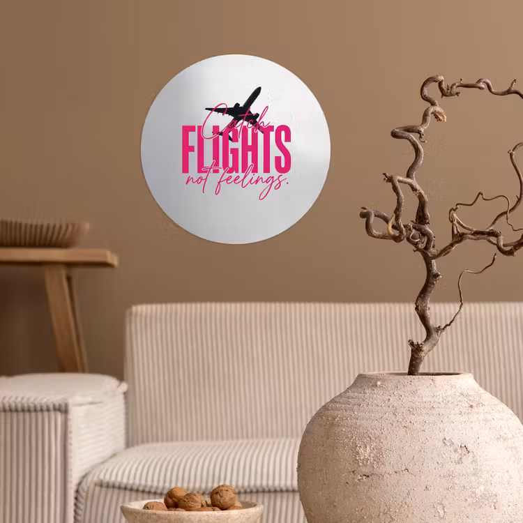 Catch flights not feelings - Vliegtuig - Roze Wandcirkel behangsticker klein -sfeer1